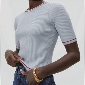 Everlane Wool Blend Short Sleeve Sweater, Light Gray | Size Large